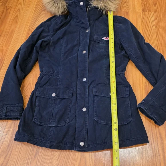 Hollister Y2K Navy Blue Hooded Utility Coat Sherpa Lined Jacket Women's Size M - Picture 7 of 16